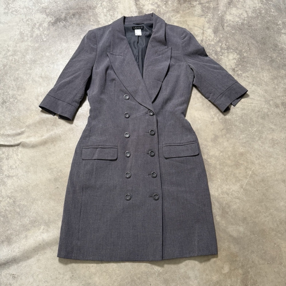 Venus Women's 4 Gray Double Breasted Blazer Dress Coat Dress Tailored Workwear